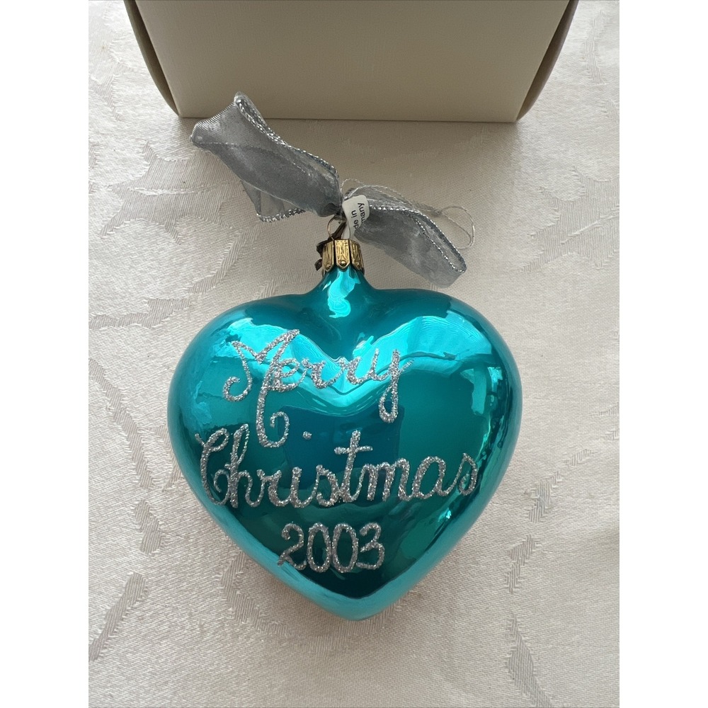 NEIMAN MARCUS Glass Ornament PUFFY HEART 2003 Butterfly Charm Made In Germany